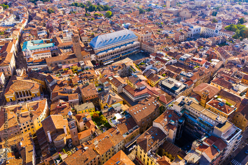 Panoramic aerial view of Padua cityscape with buildings and streets, Italy