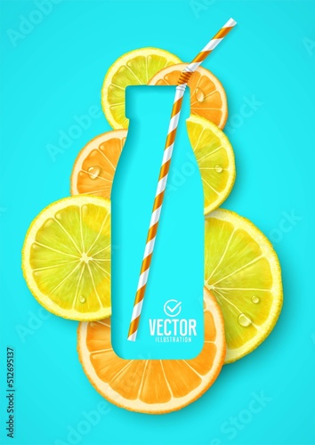 Vector realistic illustration. Glass of fresh fruit juice.