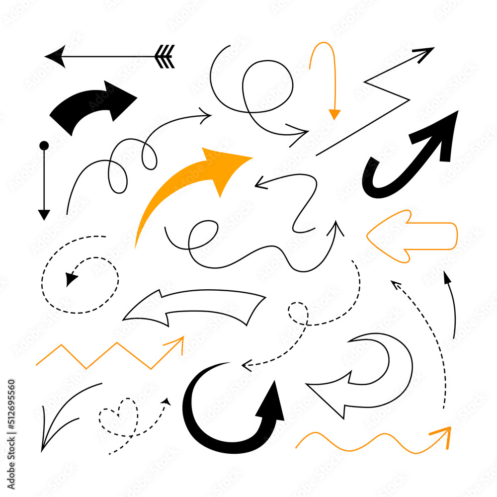 Vector set of hand-drawn black arrows isolated on white background ...