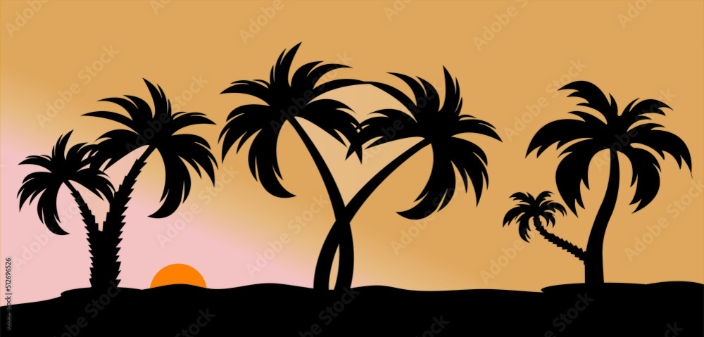 silhouette of palm trees on sunset