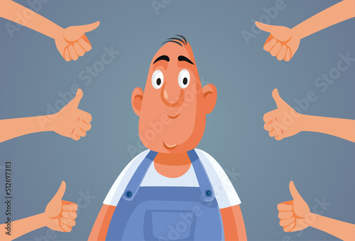 Thumbs up for Hard Working Employee Vector Cartoon Illustration. Blue collar worker doing an outstanding job receiving positive feedback in work performance evaluation
