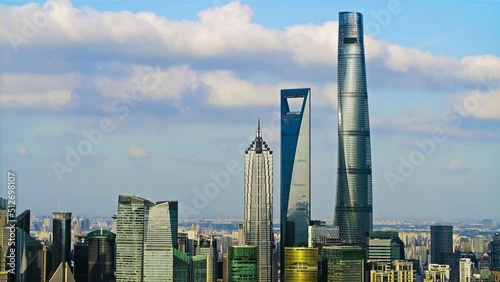 Shanghai Skyscrapers: Shanghai Center and Jin Mao Tower.Overlooking the modern buildings in Shanghai,China. photo