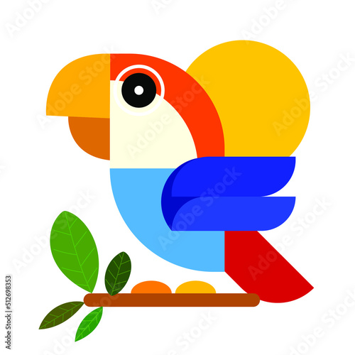 Lovely colorful bird on trees and branch icon,character, mascot vector illustration.