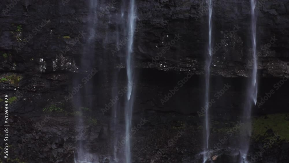 Aerial of a Delightful Fossa Waterfall in Faroe Islands Aerial of a Delightful Fossa Waterfall in Faroe Islands