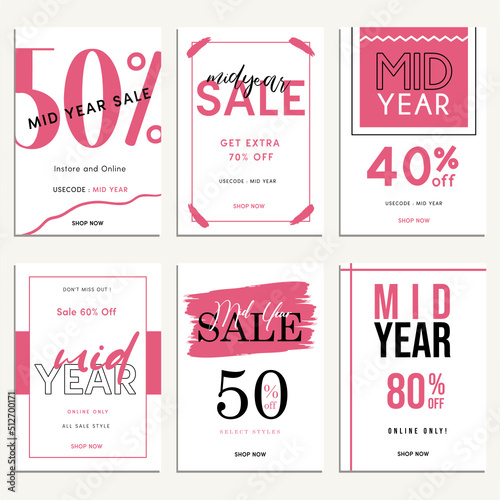 Set of mid year sale banner template design.