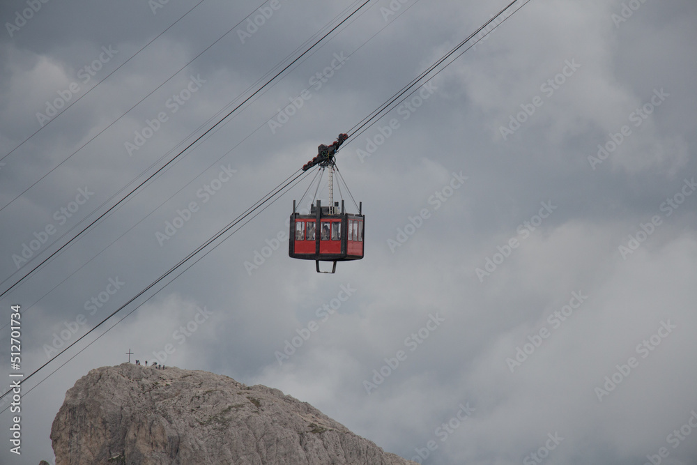 The Lagazuoi cable car at Passo di Falzarego, Dolomites, Italy.