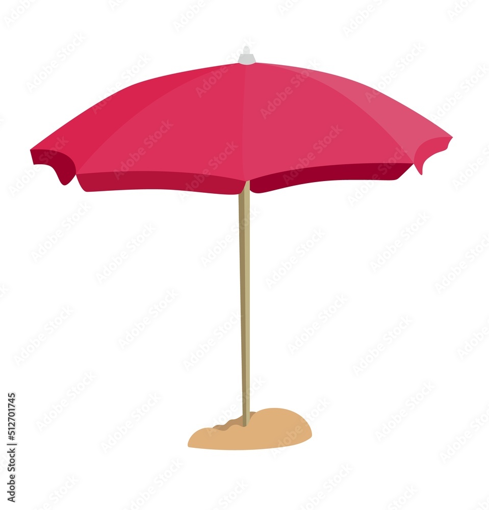 Pink sunshade umbrella isolated on white background. Flat style