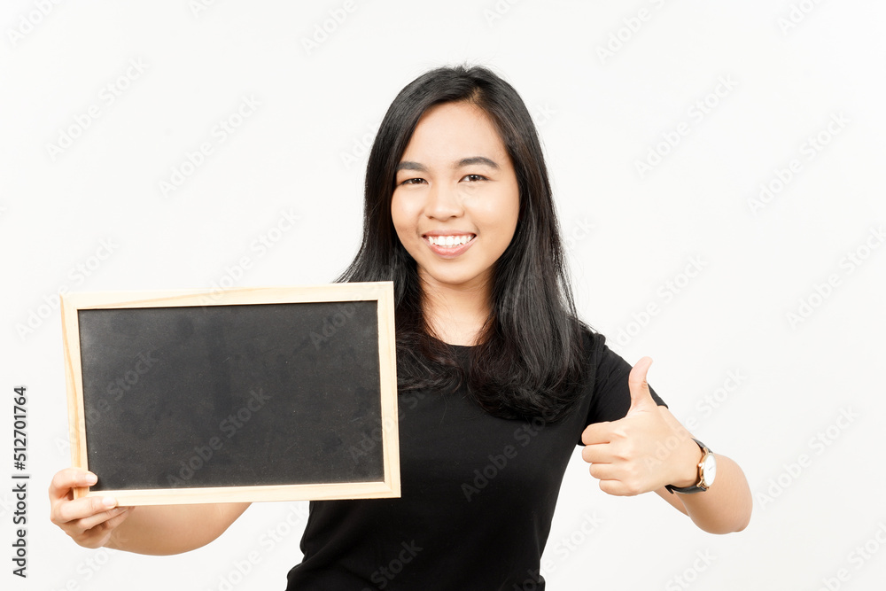 Showing, Presenting and holding Blank Blackboard of Beautiful Asian Woman Isolated On White Showing, Presenting and holding Blank Blackboard of Beautiful Asian Woman Isolated On White