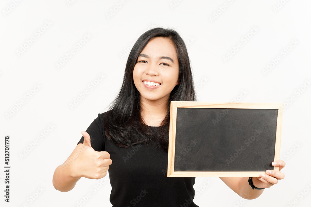 Showing, Presenting and holding Blank Blackboard of Beautiful Asian Woman Isolated On White Showing, Presenting and holding Blank Blackboard of Beautiful Asian Woman Isolated On White