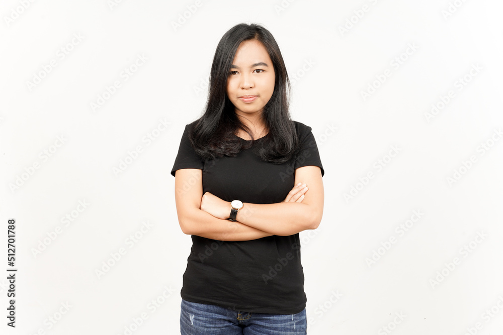Folding arms and looking at camera of Beautiful Asian Woman Isolated On White Background Folding arms and looking at camera of Beautiful Asian Woman Isolated On White Background