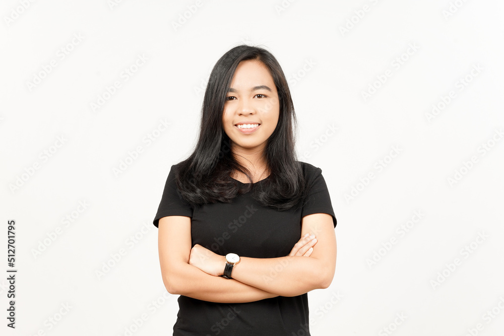 Folding arms and looking at camera of Beautiful Asian Woman Isolated On White Background Folding arms and looking at camera of Beautiful Asian Woman Isolated On White Background