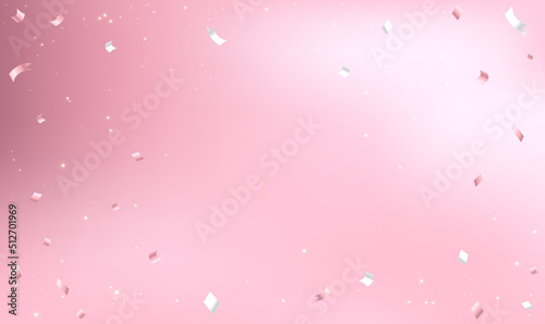 Festive falling pink and white confetti isolated on pink background. Falling confetti. Abstract decoration for party birthday, Christmas New Year confetti. Festive backdrop for your projects. Vector