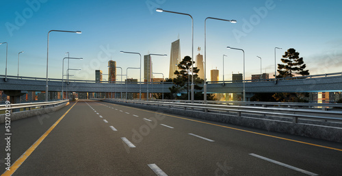 Straight highway and overpass flyover in city