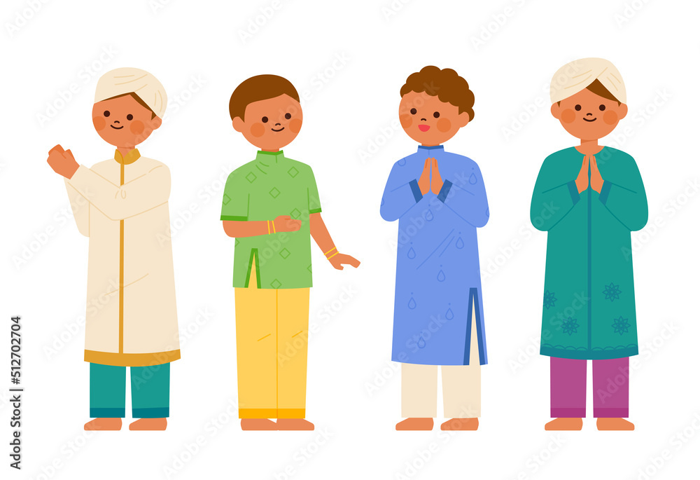 Cute male characters in traditional Indian costumes. flat design style vector illustration. Cute male characters in traditional Indian costumes. flat design style vector illustration.