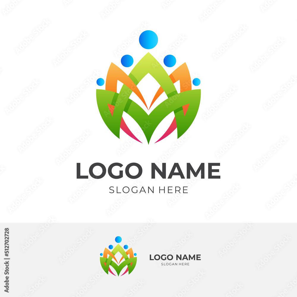 people flower logo concept, people and flower combination logo with 3d colorful style