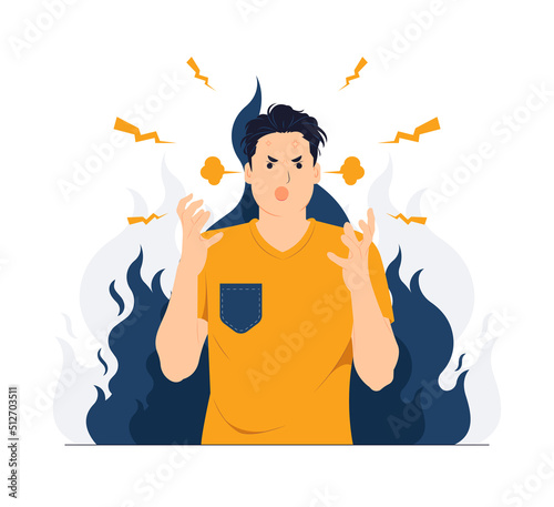 Feeling angry with brain explosion stressed, shocked, surprise face, angry and frustrated. Fear and upset for making mistake concept illustration