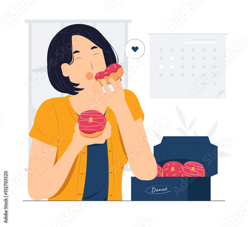 Eating donuts with different flavor concept illustration