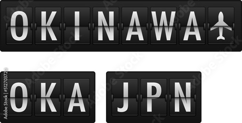 Okinawa airport flip display board showing OKA JPN destination codes vector illustration