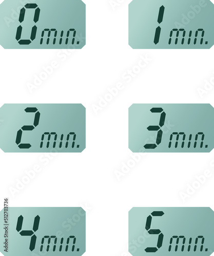 Simple 1,2,3,4,5 minute digital timer clock icon 
