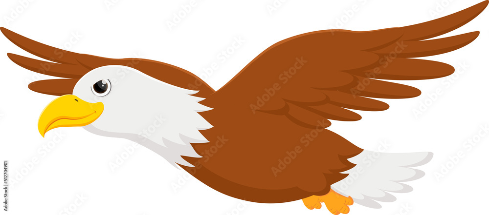Fototapeta premium Cartoon eagle flying isolated on white background