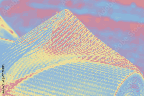 A semi-unrolled roll of glass wallpaper in neon pastel colors, fiberglass wallpaper. Modern environmentally friendly material for the safety of premises. Vector.