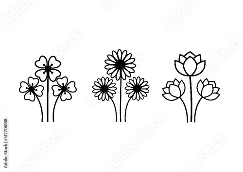 black and white flower icon set illustration design © Abay