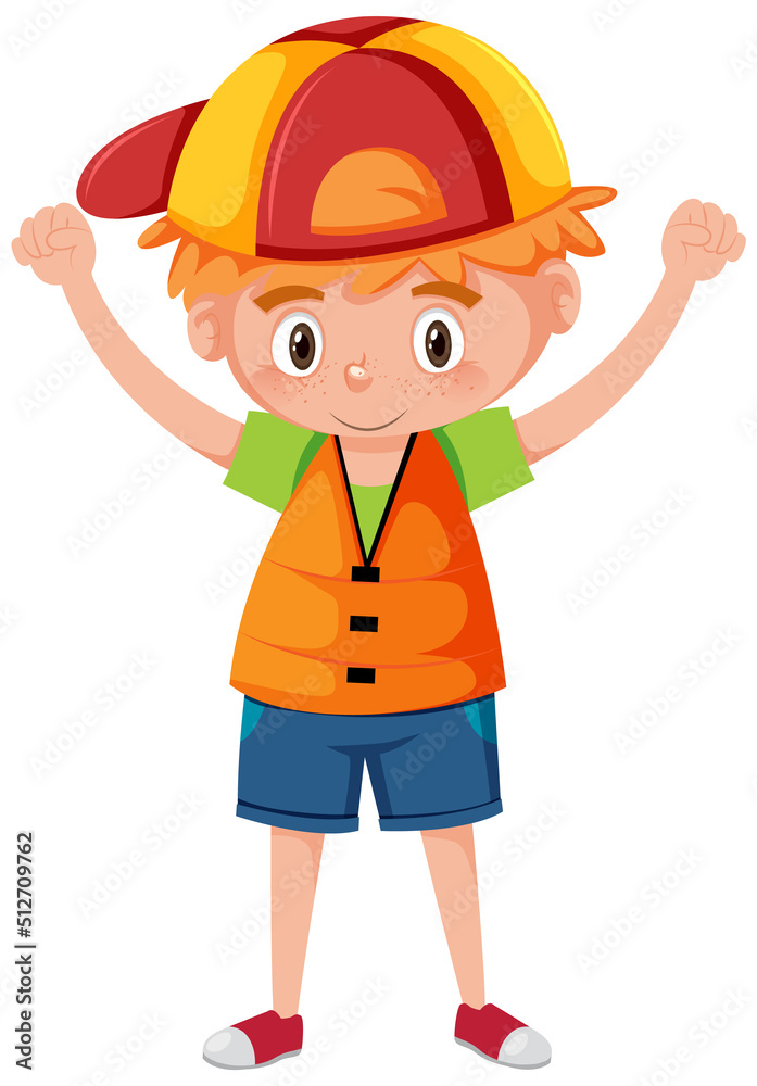 Little boy wearing orange life jacket in cartoon style Little boy wearing orange life jacket in cartoon style