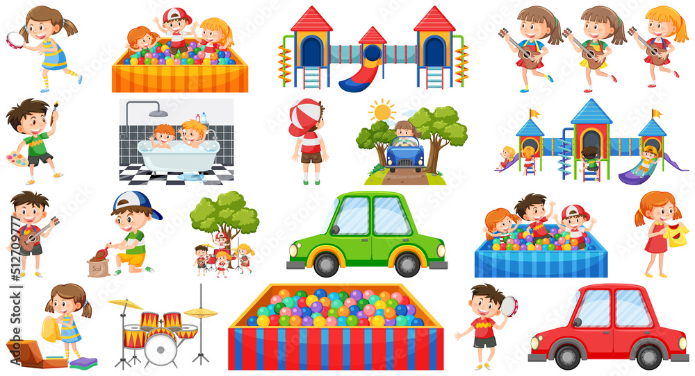 Set of children doing different activities