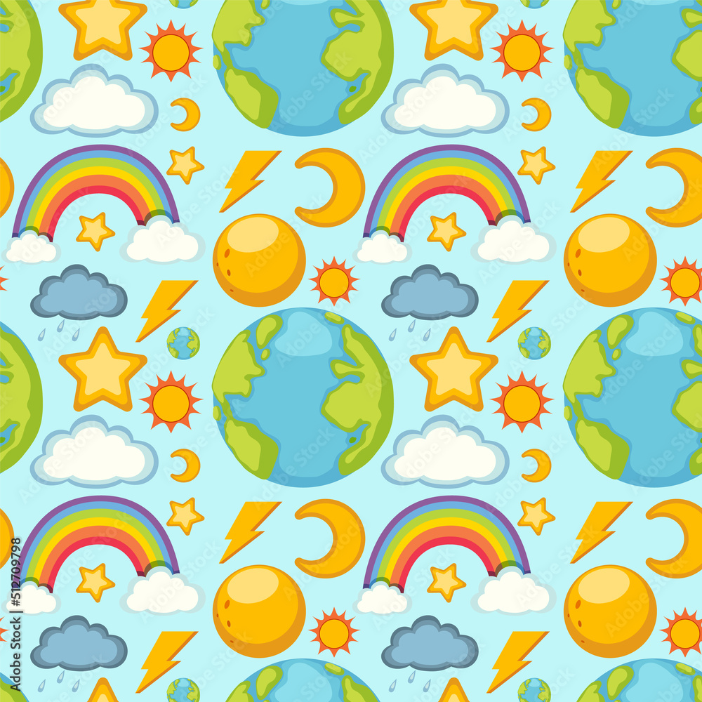Cartoon earth and rainbow seamless pattern