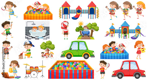 Set of children doing different activities