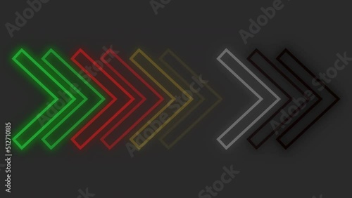 Red yellow white green and black colored arrow stroke animation transition background. Loopable arrow background in 4K 60fps. Juneteenth Background.
