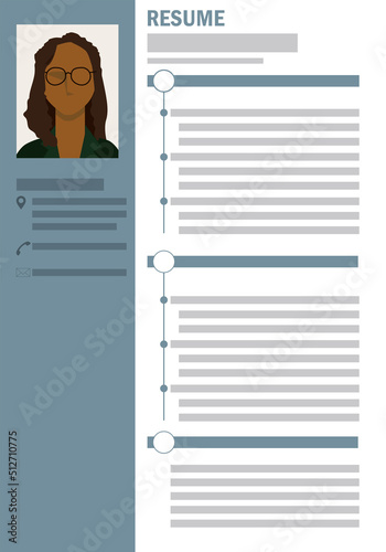 Resume, job hunting. An illustration. A photo of a black woman.