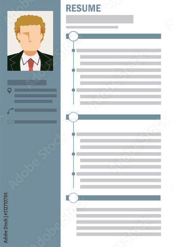 Resume, job hunting. An illustration. A photo of a white man.