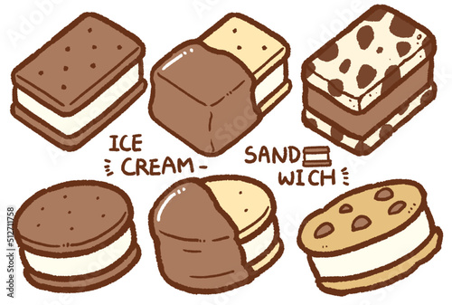 ice cream sandwich cartoon drawing set