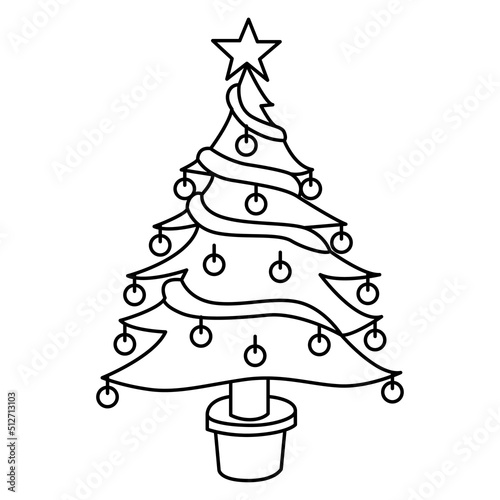 Cute christmas fir tree coloring page illustration vector. For kids coloring book.