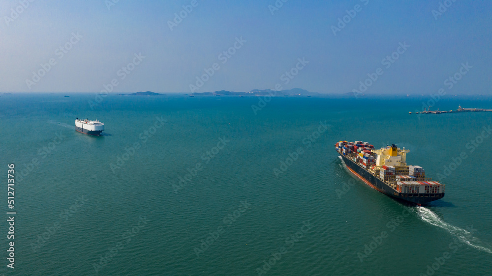 Container ship global business  company freight shipping import export logistic and transportation by container ship, Container ship cargo freight shipping maritime transport international worldwide.