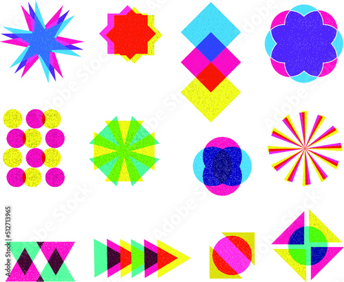 Retro geometric risograph element set