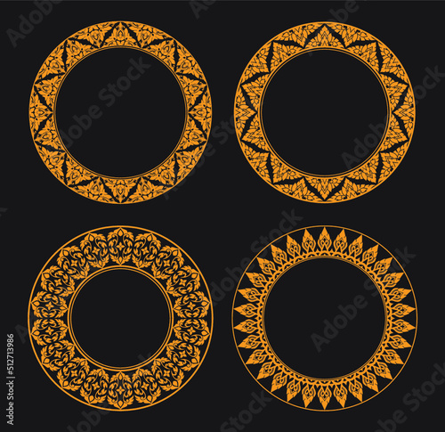 Thai art frame circle set gold color