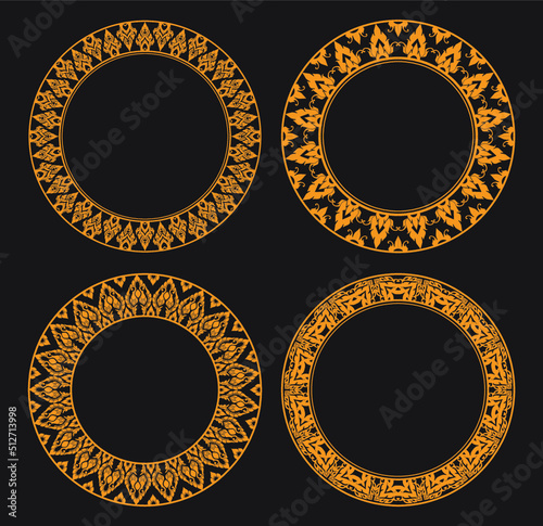 Thai art frame circle set gold color