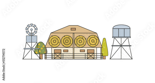 stable, water tower,  windmill vector flat illustation