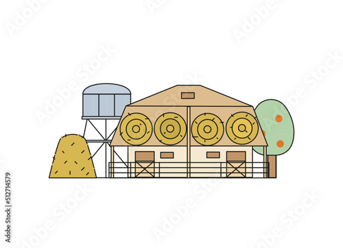 stable, water tower, vector flat illustation