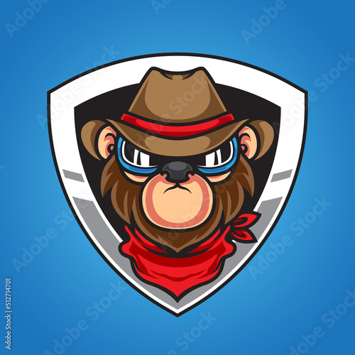 Cute Monkey Cowboy Mascot Logo