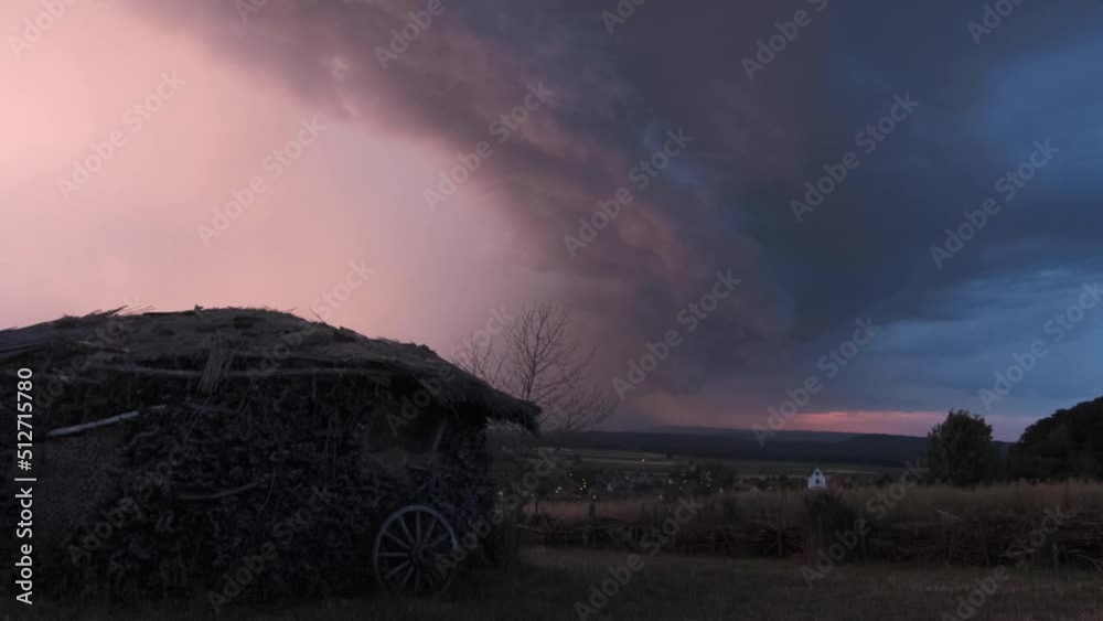 Flaach, Zürich, Switzerland on 21. June 2022. Massive hailstorm after climate change heat wave passing over a small village. Damages to crops happened. Long version.