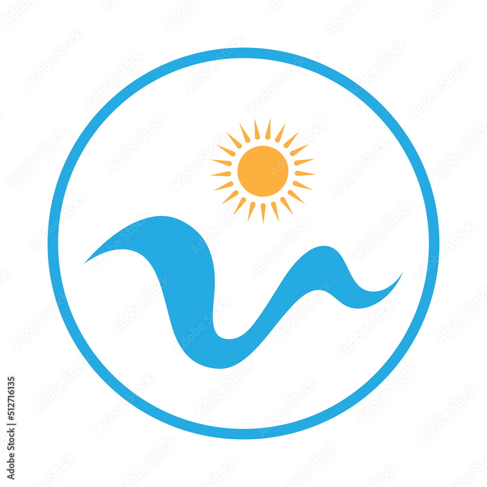 sun and sea waves logo, beach waves, minimalist and simple modern concept with flat colors design template illustration vector sun and sea waves logo, beach waves, minimalist and simple modern concept with flat colors design template illustration vector