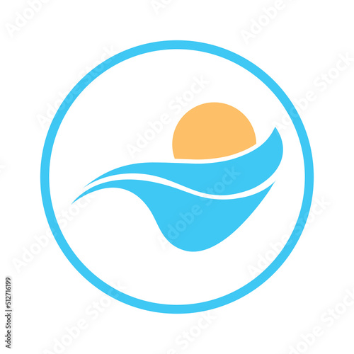sun and sea waves logo  beach waves  minimalist and simple modern concept with flat colors design template illustration vector