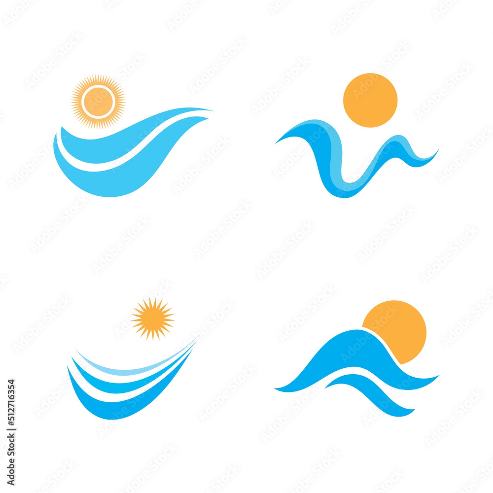 sun and sea waves logo, beach waves, minimalist and simple modern concept with flat colors design template illustration vector sun and sea waves logo, beach waves, minimalist and simple modern concept with flat colors design template illustration vector