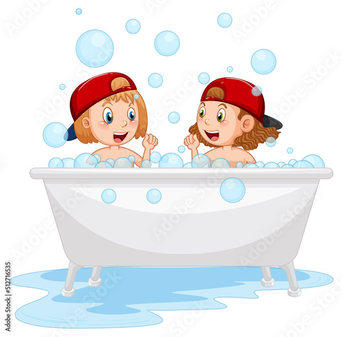 Happy kids playing in bathtub