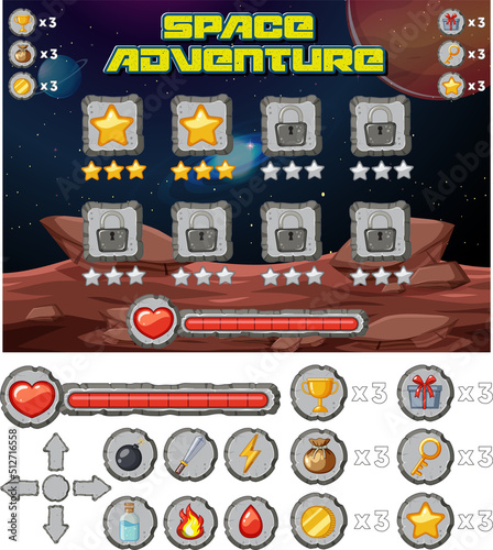 Space game background template and elements