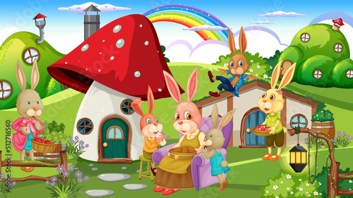 Rabbit family in fantasy forest