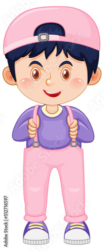 Cute boy cartoon character wearing cap on white background